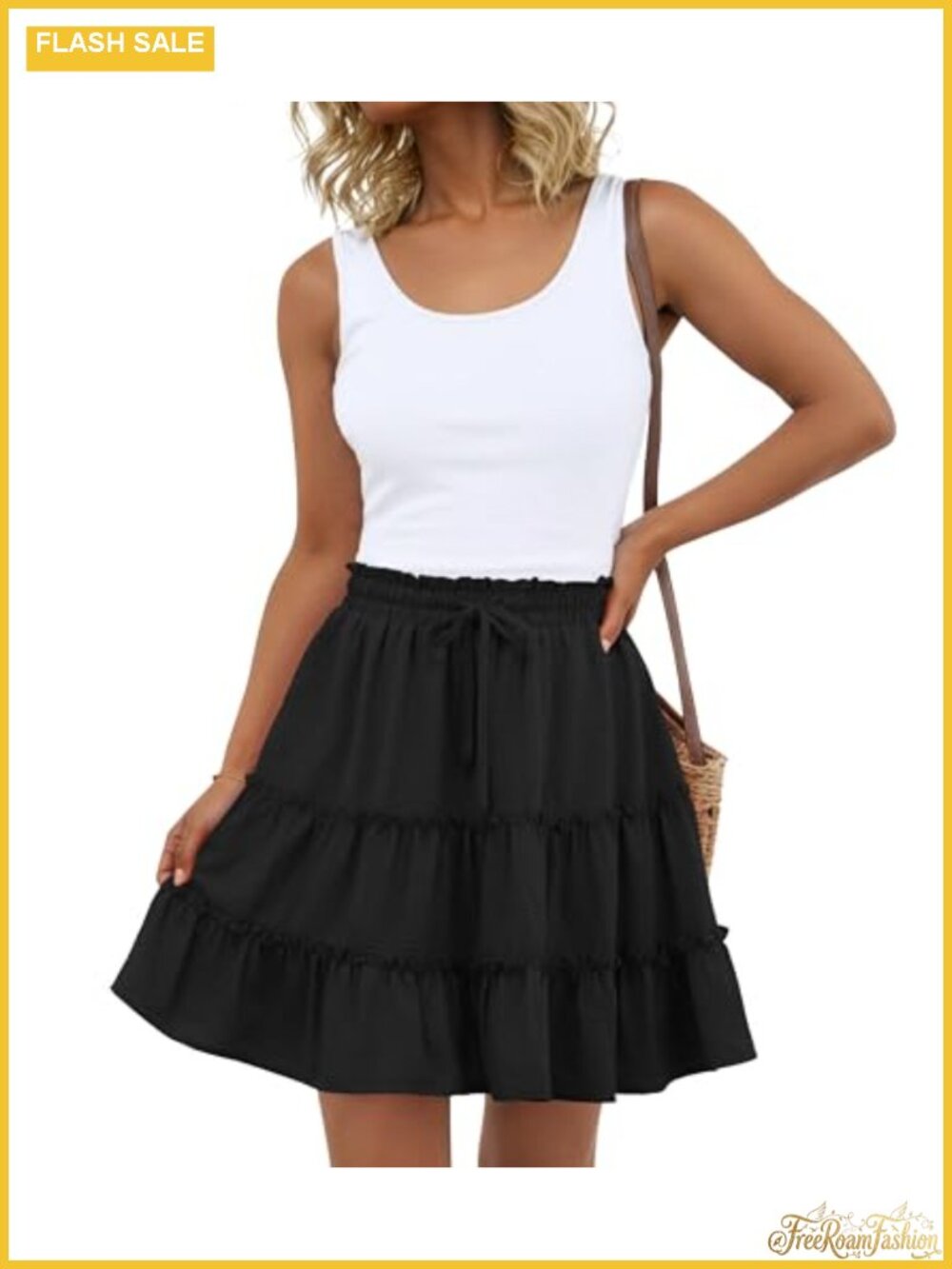 Women's High Waisted Ruffle Tiered Mini Skirt Skort with Pockets